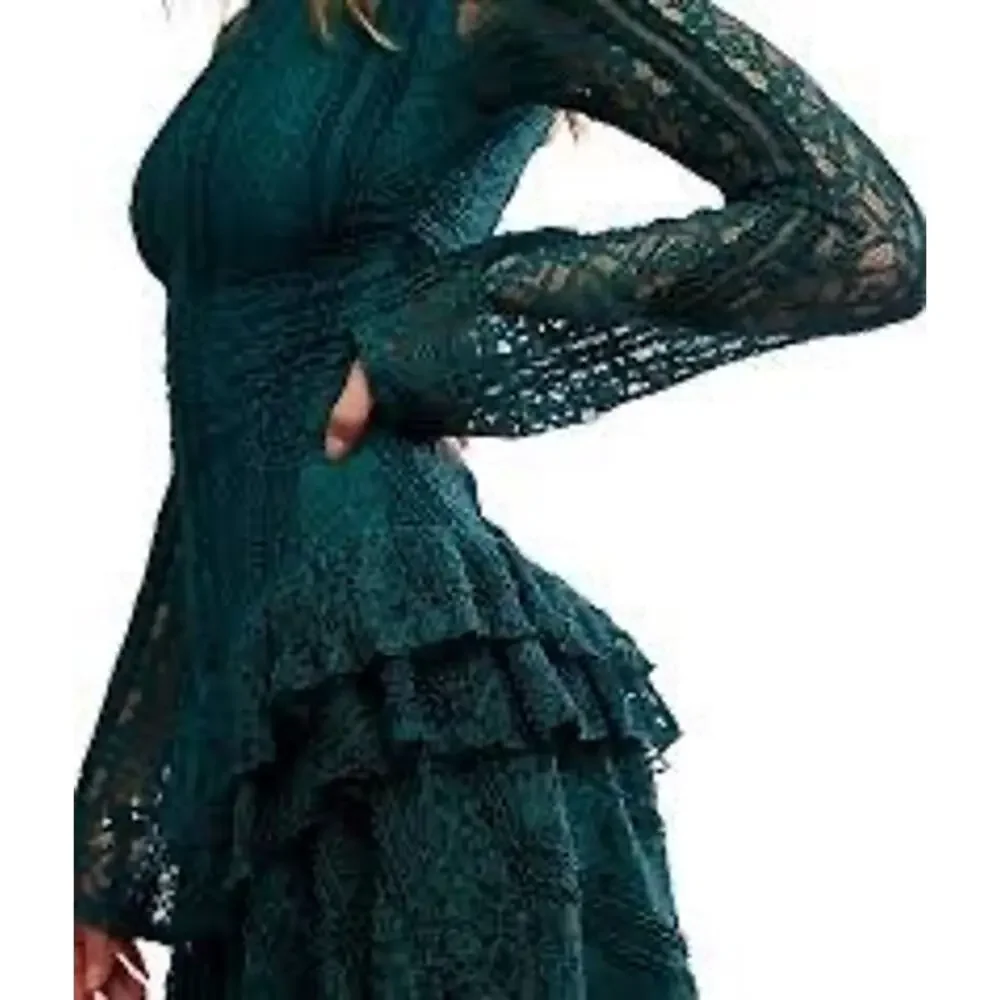 Free People Women's Tabby Tiered Mini Dress Seamoss Lace – Sz L NWT $128.